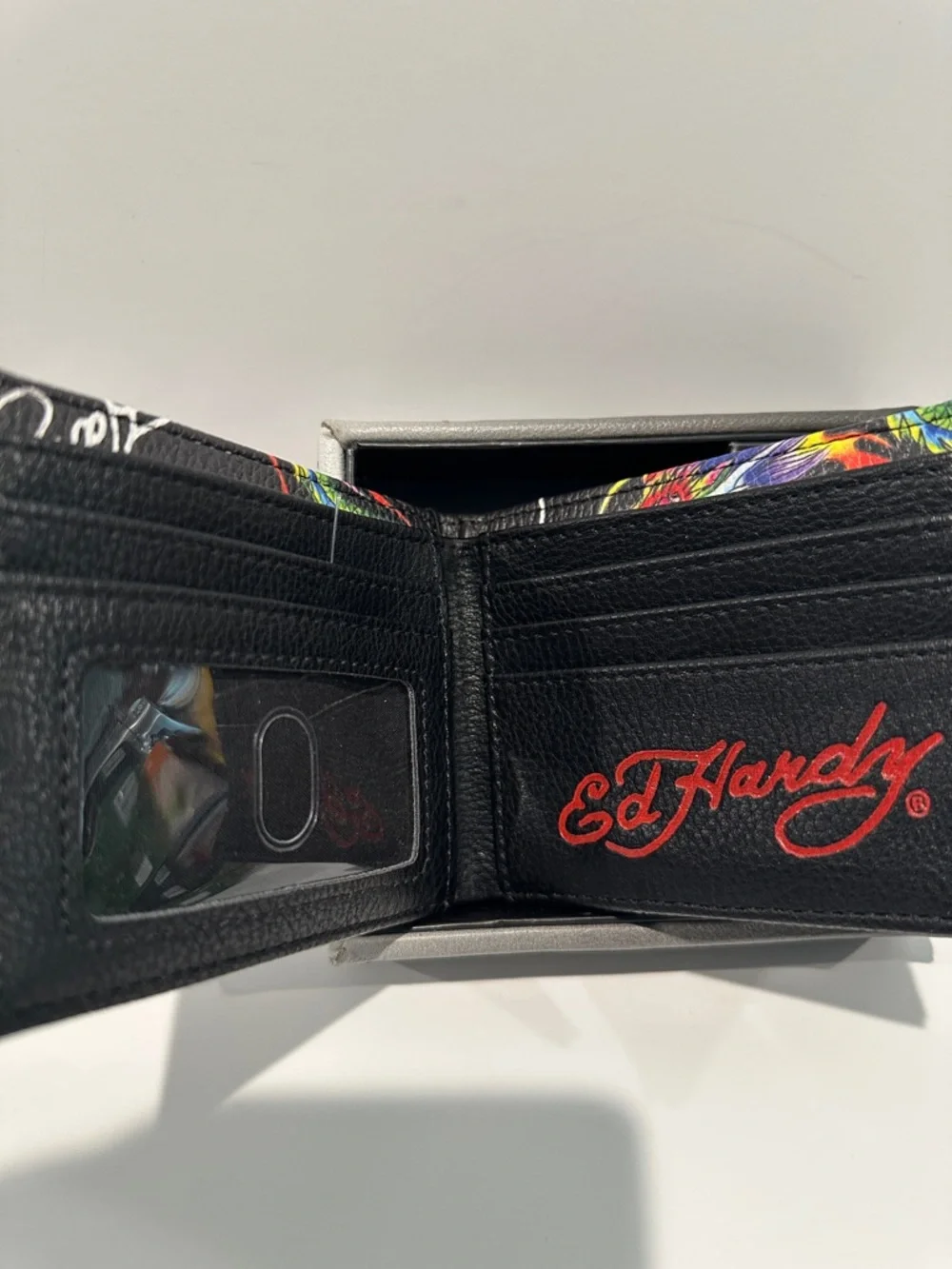 NWT Ed Hardy Men’s Bifold Wallet with Card, ID, Coin and Bill slots.